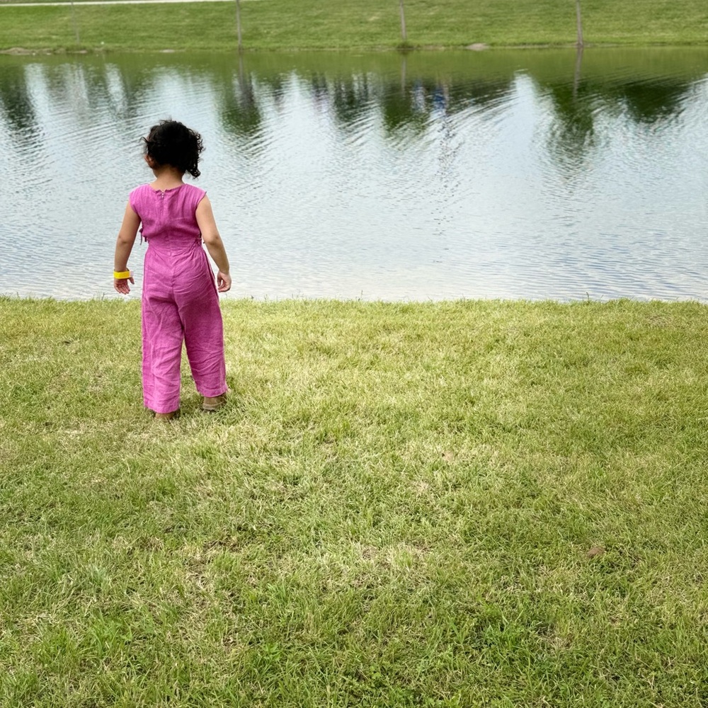 Used Zara Kids Pink Linen Jumpsuit - Picture 3 of 3